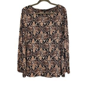 Mario Serrani Shirt Women XXL Brown Snakeskin Pullover Crew Neck Top Casual